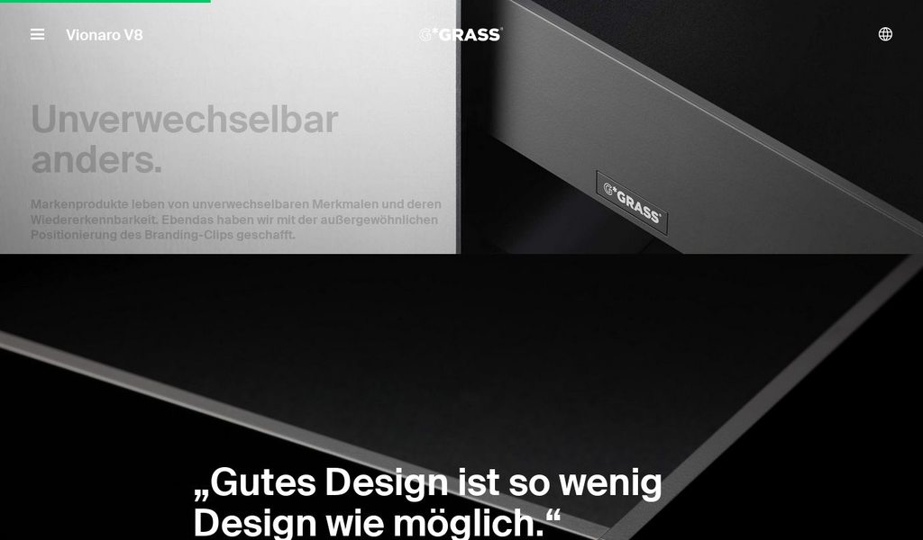Ausgezeichnete Microsite »Vionaro V8« von Grass