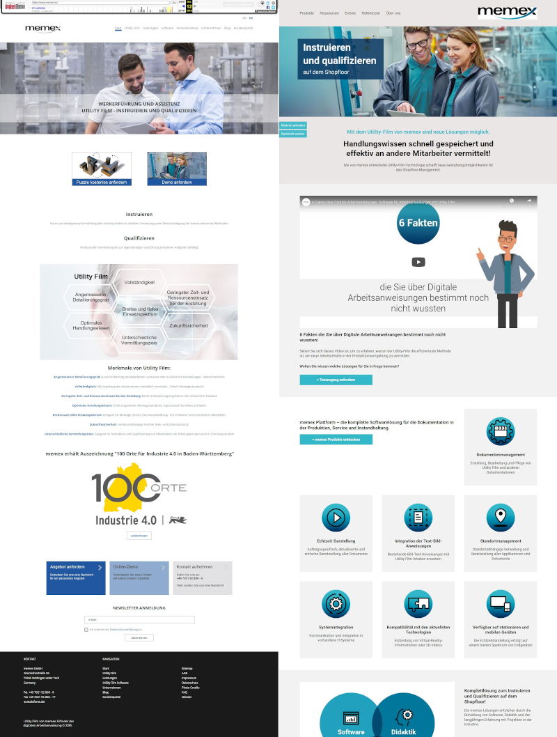 Vergleich der alten (li., Quelle web.archive.org) und der neuen Website (re., Quelle memex.eu), die auch einen Testzugang bietet.
