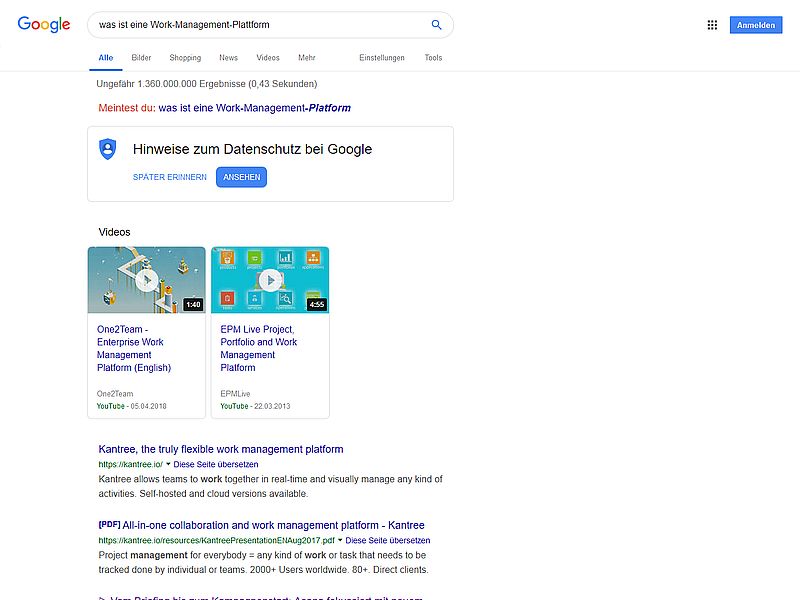 Google war besser.
