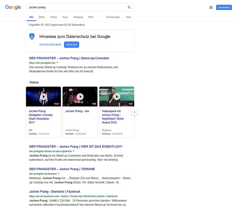 Magere Darstellung bei Google.