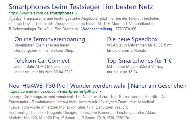 Werbehinweis bei Bing.