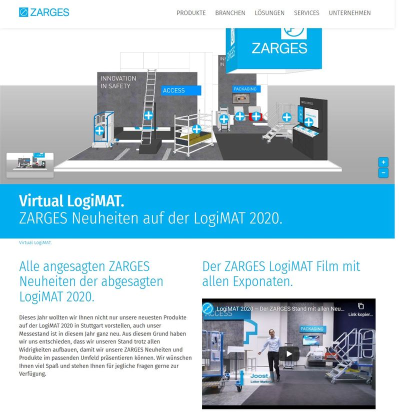 Virtueller Rundgang über den Logimat-Stand. Screenshot: www.zarges.com