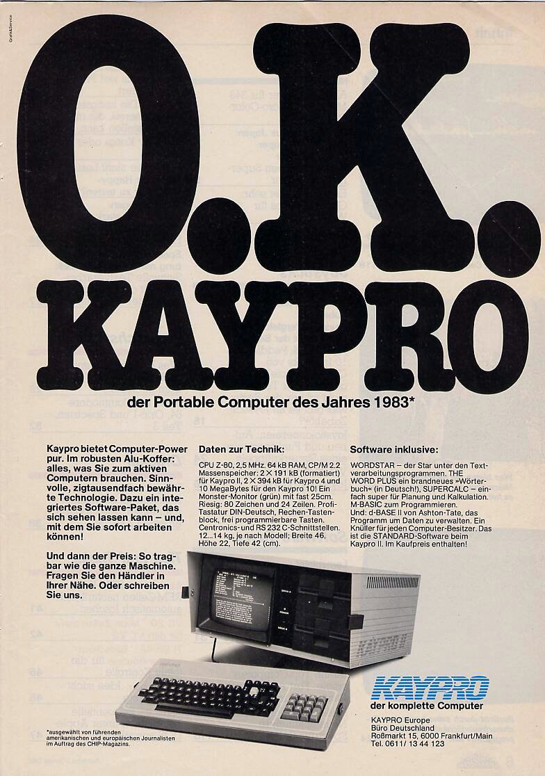 Anzeige Kaypro II 1983.