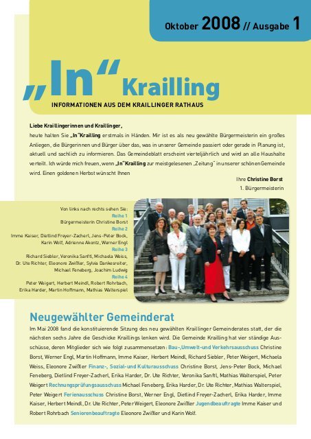 Titelseite der Erstausgabe des Gemeindeblatts »In Krailling«.