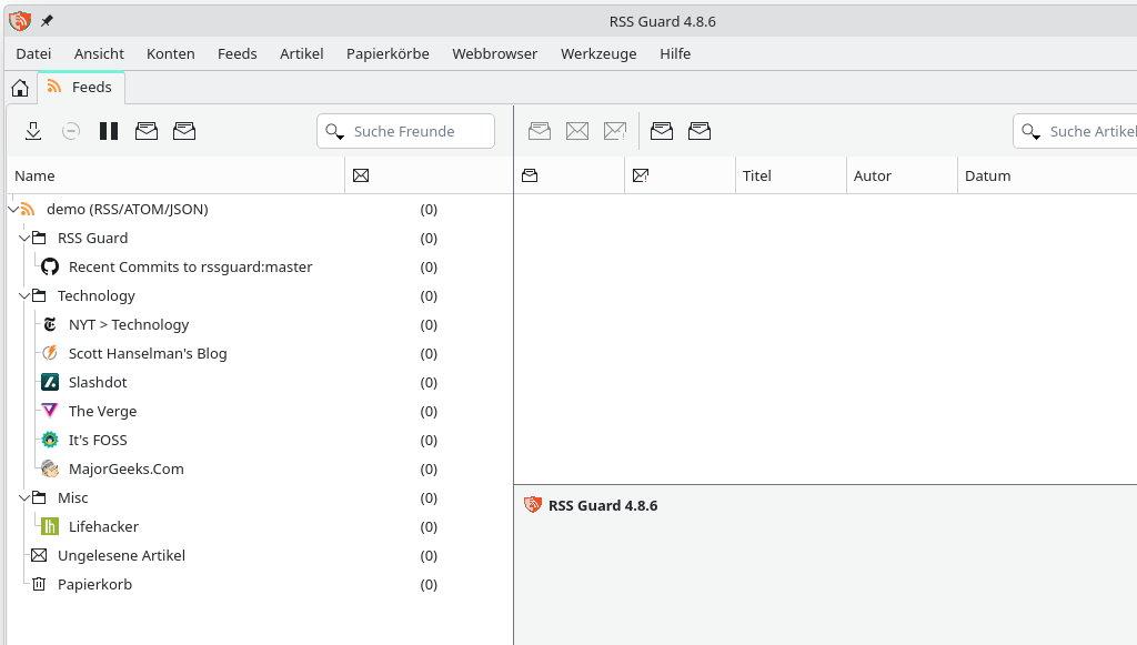 Screenshot Einrichtung RSS Guard