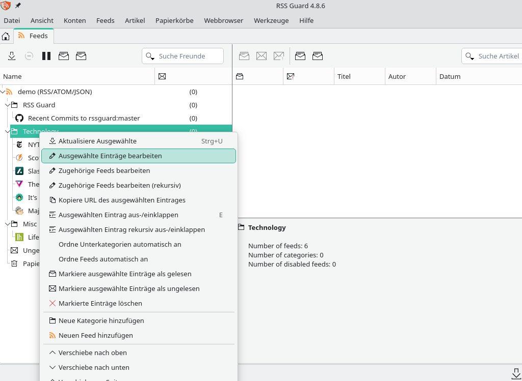 Screenshot Einrichtung RSS Guard