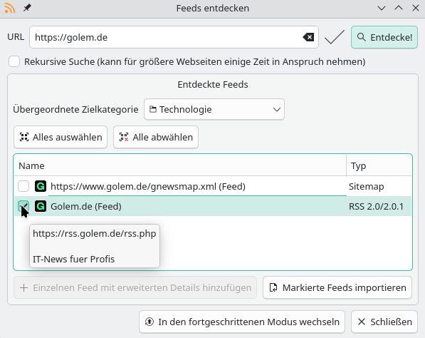 Screenshot Einrichtung RSS Guard