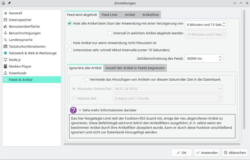 Screenshot Einrichtung RSS Guard